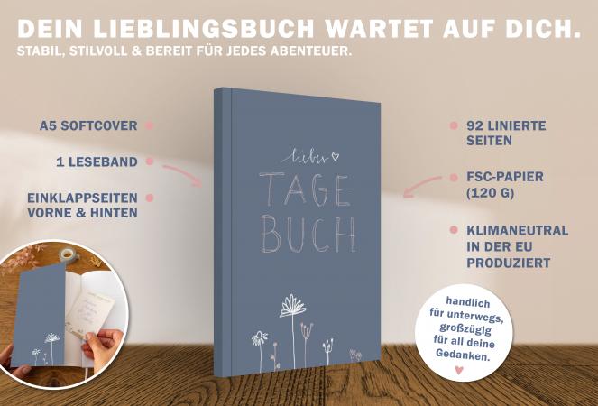 Tagebuch und Notizbuch in blau rosa mit blumen