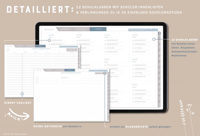 Download Terminkalender für Lehrerinnen & Lehrer, Schuljahr 2023 2024, mit Stundenpläne, 9 Klassenlisten für 35 Schüler:innen und weitere Planungshelfer
