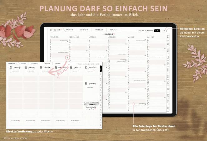 Halbjahre in der Übersicht mit Verlinkung zu den Kalenderwochen, Jahresübersicht für Kalenderjahr 2023, Terminkalender zum Download