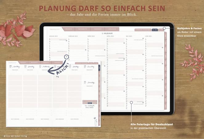 Halbjahre in der Übersicht mit Verlinkung zu den Kalenderwochen, Jahresübersicht für Kalenderjahr 2023, Terminkalender zum Download