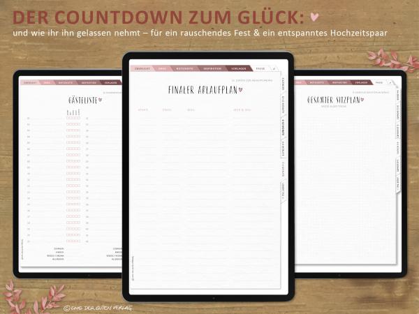 Digitaler Hochzeitsplaner mit Gästeliste, Sitzplan, Aufbauplan u.v.m., digital Wedding Planner, creme rosa