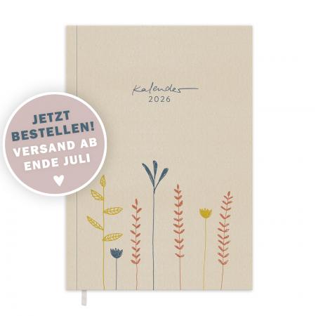 Kalender 2026 beige mit Hilfestellungen für mehr Achtsamkeit