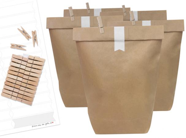Tütenset zum Geschenke schön verpacken mit Wimpel Aufkleber, für Hochzeit Gastgeschenke