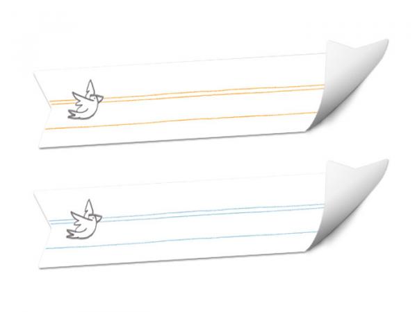 Wimpel Aufkleber liniert zum Beschriften | für Kinder, Schule, Schulhefte | 24 Sticker im Retro Design, Weiß Blau Gelb | mit Linien zur Schreibhilfe