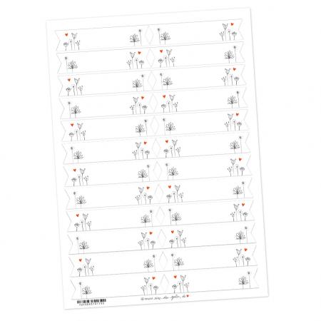 Freitext Etiketten zum selbst beschriften, Handlettering Blumen Design in Weiß Grau