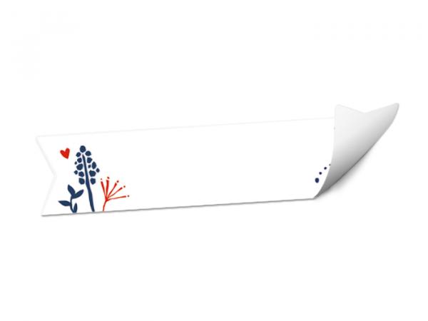 Wimpel Aufkleber zum Beschriften | für Marmelade, Hochzeit Gastgeschenke | 24 blanko Freitext Sticker | Blumen Design, Weiß Blau Rot