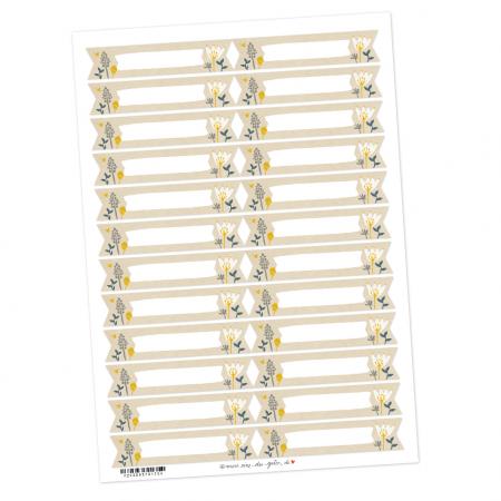 Freitext Etiketten zum selbst beschriften, Vintage Blumen Design, Creme