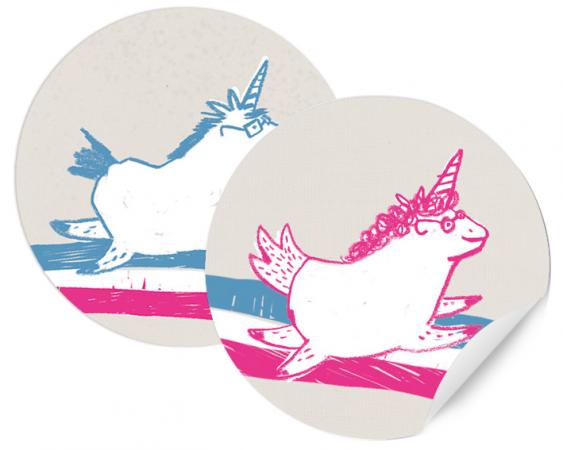 Runde Einhorn Aufkleber zum Beschriften | für Kinder, Schule, Kindergeburtstag, Geschenke | 24 Sticker im Einhörner Design, Pink Weiß Blau | 2 Motive