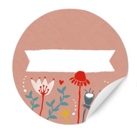 Runde Aufkleber zum Beschriften | für Marmelade, Hochzeit Gastgeschenke | 24 blanko Freitext Sticker | Blumen Design mit Wimpel, Rosa Weiß Bunt