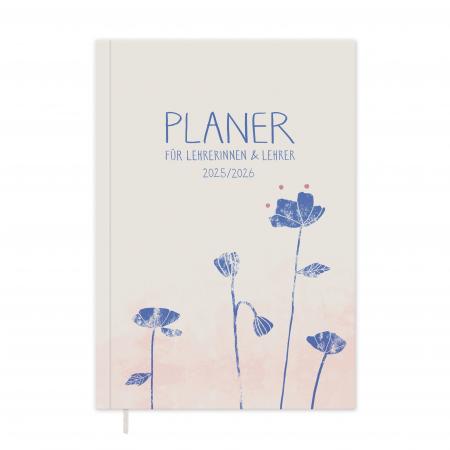 Lehrerkalender 2025 2026 creme blau rosa mit Planungshelfer für Unterrichtsvorbereitung und Schuljahr Planung