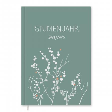 Studienkalender 2024 2025 mint-grün mit Blumen inkl. Planungshelfer für die Studienplanung