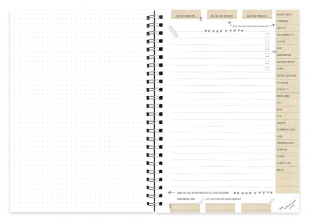 Hochzeitsplaner Ringbuch mit Register in A5, florales Vintage Design in Beige Weiß Grau