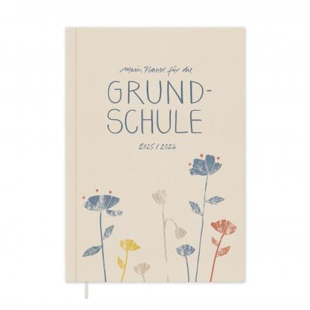 Lehrerkalender 2025 2026 creme blau mit bunten Blumen mit Planungshelfer für Unterrichtsvorbereitung und Schuljahr Planung