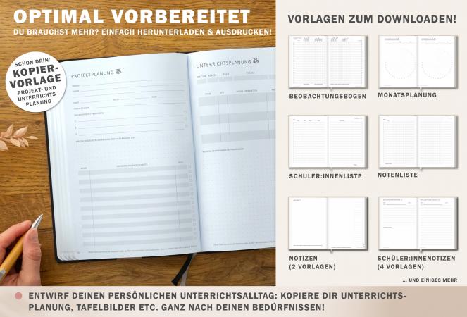 Jahresübersicht Lehrerplaner für Schuhljahr 2025 2026, Terminkalender, eine Woche zwei Seiten, weiß