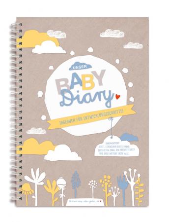 A5 Baby Diary, unkitschiges Babytagebuch für Mädchen und Jungen im Wolken Blumen Design, Beige, Spiralbindung Weiß