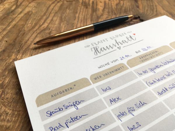 Haushaltsplan als Abreißblock, Putzplan für WG und Familie