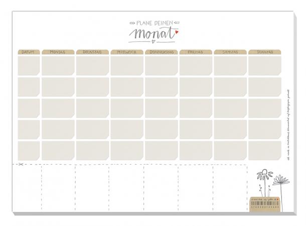 A4 Monatsplaner für Termine & To do's - Plane deinen Monat - Terminplaner für Familien, Paare und WG, Kalender Abreißblock, Weiß Beige, 25 Blatt Recyclingpapier