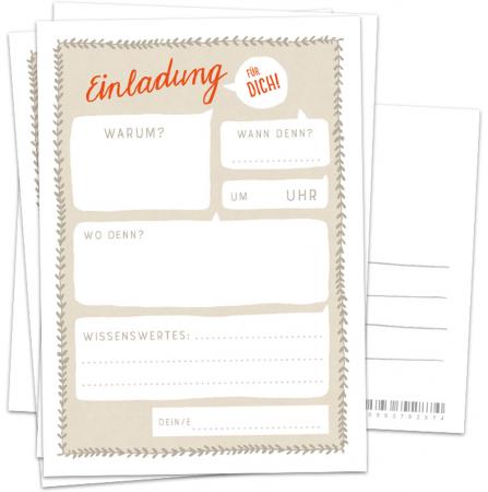 Einladungskarten - Einladung für dich! | Beige Weiß | vintage Postkarten Einladungen für Geburtstag, Party, Einzug, Abschluss, Abschied