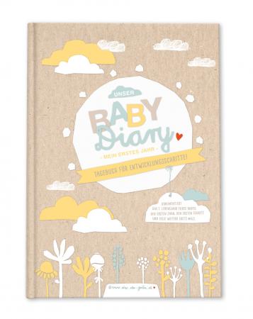 Babytagebuch zum Eintragen | A5 Baby Diary zum Ausfüllen | mit Entwicklungsschritten | Geburtsgeschenk für Jungen & Mädchen | Hardcover beige