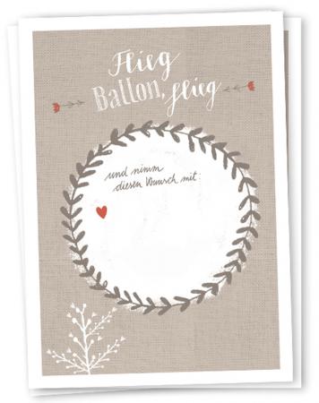 Ballonflugkarten für Hochzeit, Geburtstag, Taufe als Partyspiel | Flieg Ballon - Ballonkarten aus Recyclingpapier | retro leinen Design, Beige Weiß