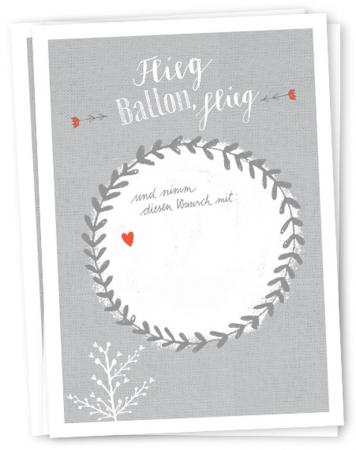 Ballonflugkarten für Hochzeit, Geburtstag, Taufe als Partyspiel | Flieg Ballon - Ballonkarten aus Recyclingpapier | retro leinen Design, Grau Weiß