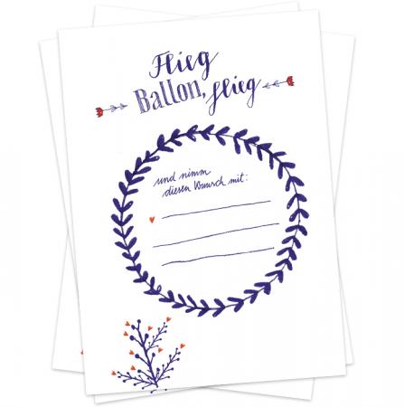 Ballonflugkarten für die Hochzeit, als Hochzeitsspiel - Flieg, Ballon, flieg! - Blau Weiß Holland Design, 25-100 Ballonkarten