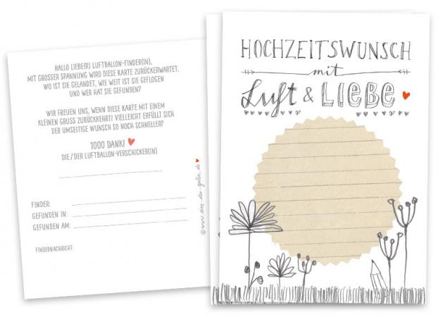 Ballonflugkarten für die Hochzeit, als Hochzeitsspiel - Hochzeitswunsch mit Luft und Liebe - Grau Weiß Handlettering Design, 25-100 Ballonkarten