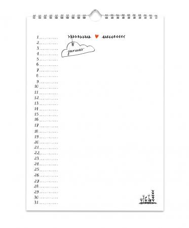 Bastelkalender A5 weiß im zeitlosen Kalligrafie Design, Dauerkalender ohne Jahr