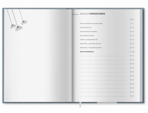 A5 Lesetagebuch - Die Bücher und ich, Book Journal Notizbuch mit Leseliste, Leihliste, Blau Weiß Beige