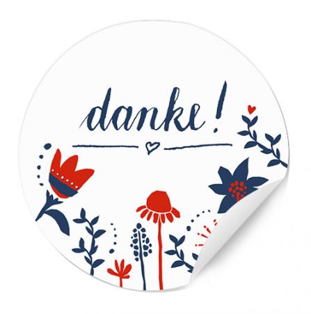 24 Danke Etiketten - Weiß Rot Blau | vielseitige Dankeschön Sticker im vintage Blumen Design | für Gastgeschenke, Hochzeit, Taufe, Geburtstag