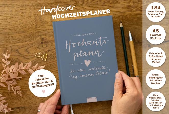 Notizbuch & Hochzeitsplaner für deine Hochzeitsplanung im DIY Bleistift Design, Blau Rosa