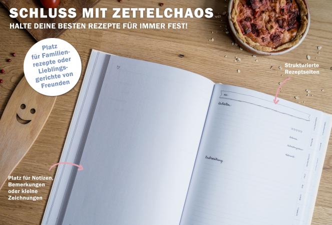 Blanko Rezeptbuch zum selbst gestalten, Vintage Design in Creme Blau Altrosa mit Blumen