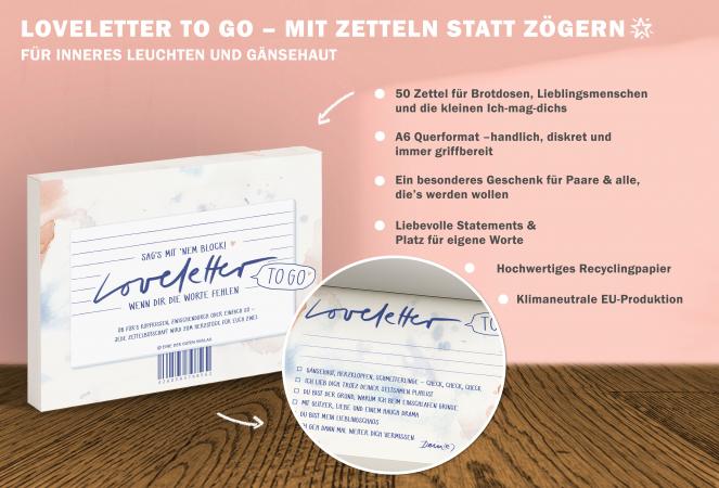 Liebesbrief to go, Abreißblock für verliebte Pärchen, Aufmerksamkeit & Liebesbeweis, Brief mit Herz zum Ankreuzen mit Platz für liebe Worte