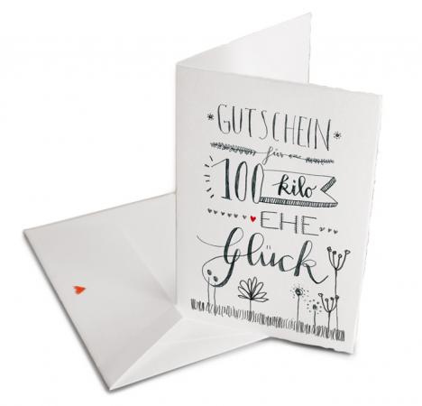 Typografie Hochzeitskarte für Geldgeschenk - Gutschein für 100 Kilo Eheglück - Klappkarte Glückwunschkarte aus Büttenpapier mit Umschlag