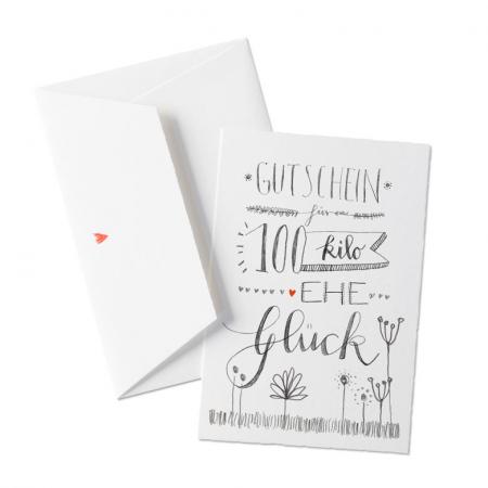 Typografie Hochzeitskarte für Geldgeschenk - Gutschein für 100 Kilo Eheglück - Glückwunschkarte aus Büttenpapier mit Umschlag