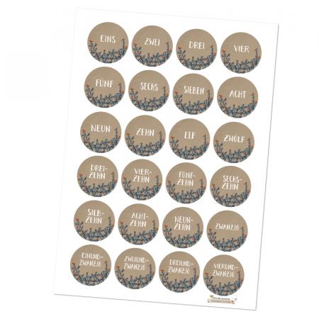 24 Zahlen Sticker für das Adventskalender Basteln