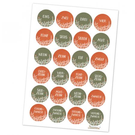 24 Zahlen Sticker zum Adventskalender Basteln