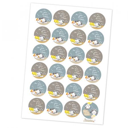 Adventskalenderzahlen Countdown Sticker für Kinder zum Adventskalender Basteln, beige gelb blau