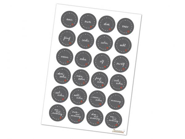 Adventskalenderzahlen selbstklebend zum Adventskalender Basteln für Erwachsene in Grau Weiß