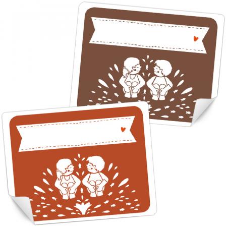 Rechteckige Etiketten zum beschriften | 15 Freitext Sticker | Retro Design in Rot Braun Weiß  | 48x61 cm | für Schule, Mitgebsel, Geschenke
