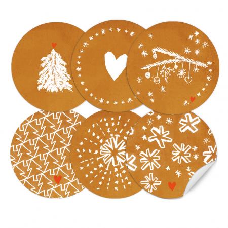 24 Weihnachtsdeko Aufkleber - Kupfer Weiß - runde Sticker im verspielten Design, gemischt, 6 Motive, 4 cm