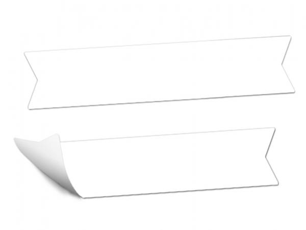 Wimpel Aufkleber blanko | 72 weiße selbstklebende Etiketten zum selbst beschriften | als Namensschilder oder für Gewürze, Marmelade, Hochzeit Gastgeschenke