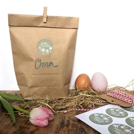 Kraftpapier Ostertüten Set mit Frohe Ostern! Sticker in Grün Rosa