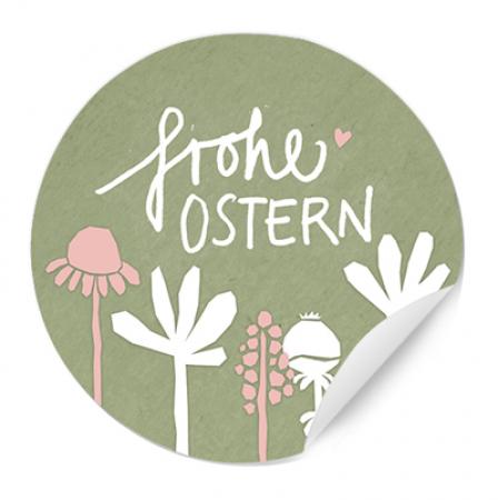 24 Ostersticker  - Frohe Ostern im Vintage Scherenschnitt Design, Lindgrün mit Blumen, matt, zum Verzieren deiner Ostergrüße