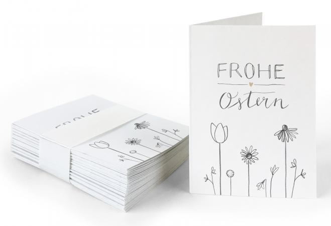 25 Geschenkanhänger frohe Ostern | Weiß Beige | originelle mini Osterkarten zum Ostergeschenke Beschriften | A7 Recyclingpapier Klappkarten