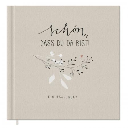 Hochzeitsgästebuch Creme Beige, schlichtes Kalligrafie Design, Hardcover Gästebuch