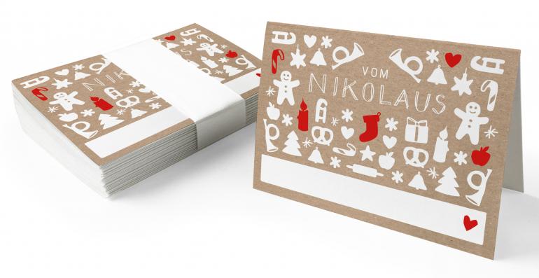 25 Geschenkanhänger vom Nikolaus BEIGE | originelle mini Weihnachtskarten zum Weihnachtsgeschenke Beschriften | A7 Recyclingpapier Klappkarten