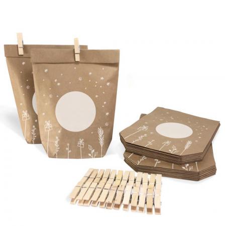 Adventstüten Geschenktüten Set zum selbst Befüllen für selbstgemachte Adventskalender, Beige Weiß