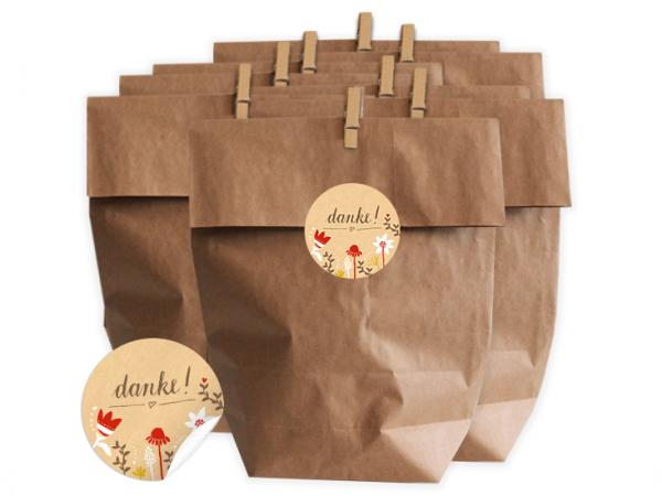 Geschenktüten Set für Hochzeit Gastgeschenke, Creme mit Retro Blumen Design in Rot Weiß