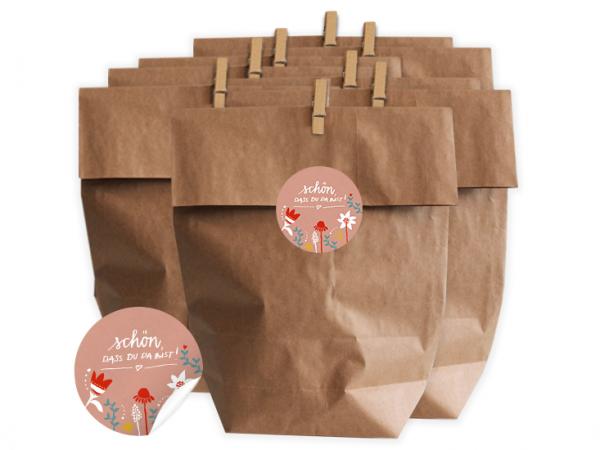 Geschenktüten Set für Hochzeit Gastgeschenke, ROSA mit retro Blumen Design